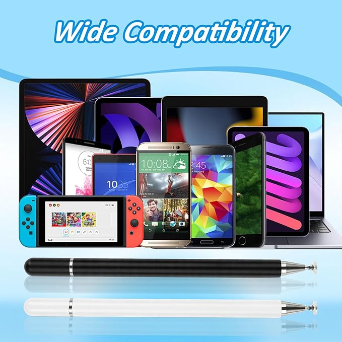 Stylus Pens for Touch Screens, 2 in 1 Magnetic Disc & Fiber Tip Stylus Pen for iPad with Magnetic Cap, Compatible with All Touch Screens - Free Replacement Disc Tips, Black