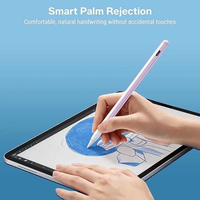 Stylus Pen for iPad 2018-2026, 2X Fast Charge Active Pencil with Tilt Sensitivity & Palm Rejection, iPad 11/10/9/8/7/6/A16, Air M4/M3/M2, Pro M5/M4, Mini 7/6/5 (Purple)