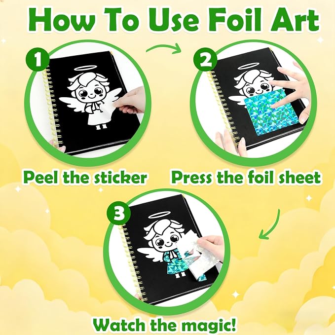 FUNNYB&G Mess-Free Foil Art Craft for Kids Ages 4-10, Kids Birthday Gift