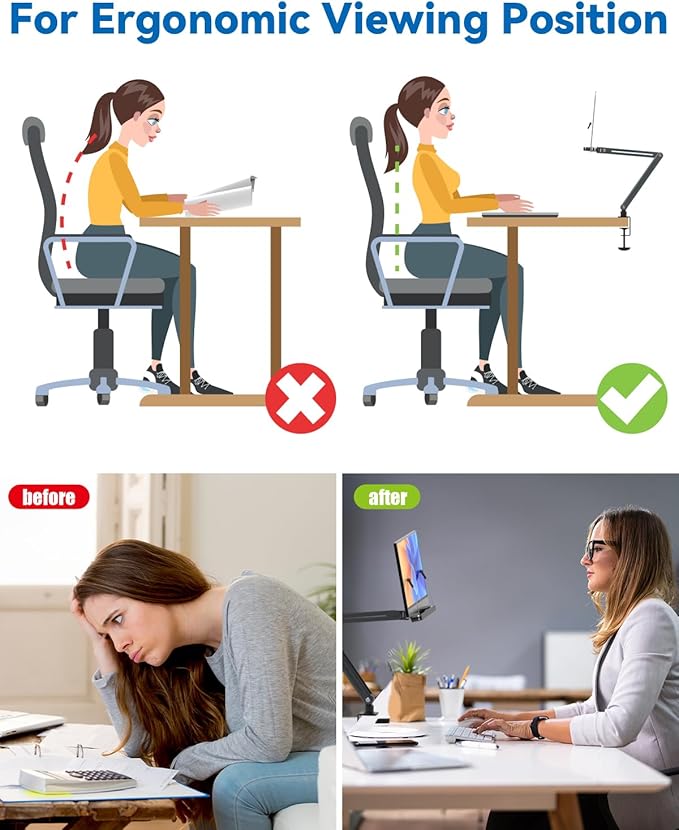 Desk Clamp Acrylic Book Stand for Reading, Ergonomic Design Adjustable Height up to 20 inches with Rotating Bases Cookbook Stand, Suitable for Recipe, Sheet Music, Tablet(Gray)