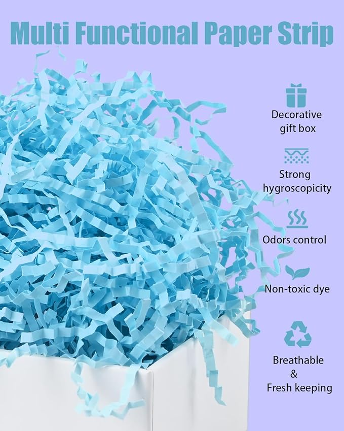 Raissily 10.5oz/300g Crinkle Cut Paper Shred Filler, Packing Grass Cushion for Christmas Wedding Birthday Anniversaries Easter Engagement Gift Confetti Box Bag Basket Filling Decoration (Blue)