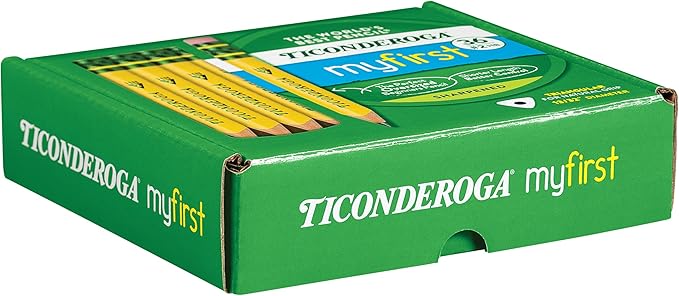 Ticonderoga My First Short Triangular Wood-Cased Pencils, #2 HB Soft, Yellow, 36-Count Pack