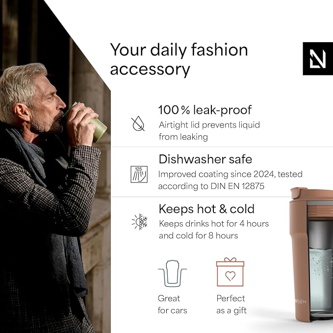 LARS NYSØM Thermo Coffee Mug to go 17oz | Travel Mug 0.5 Liter with Insulation | Leak Proof Stainless Steel Thermal Tumbler for Coffee and Tea on the Go (Blush Rose, 17oz)