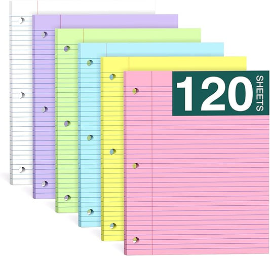 Note Pads 8 X 10.5 Loose Leaf Paper, 120Sheets, 3 Hole Punched Lined Paper, College Ruled 8 X 10.5 Notebooks, 10-1/2" X 8 Binder Writing Pads, Filler Paper For Engineering, Office, School Supplies