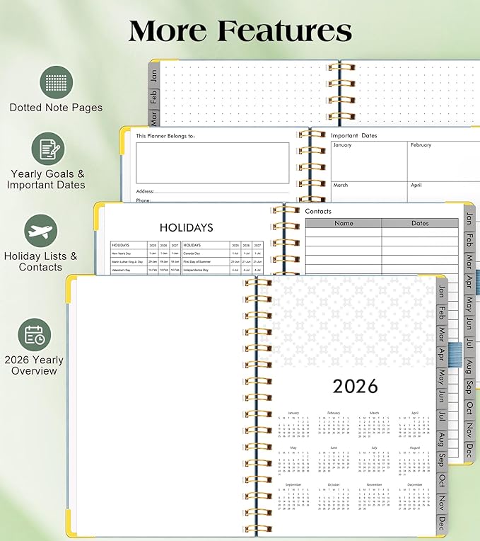 2026 Planner, Hardcover Leather Weekly and Monthly Planner, January 2026 - December 2026, Spiral Yearly Agenda Organizer Book 2026 with Tabs, Daily Calendar Planners for School Work Home, A4 (8.5" x 11"), Blue