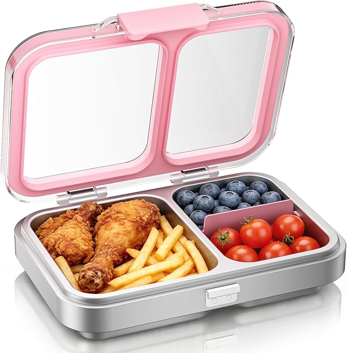 G.a HOMEFAVOR Stainless Steel Lunch Box - 2 Compartments Bento Box for Kids, Leakproof Food Container for School, Dishwasher Safe, BPA-Free, 1150 ml/38 oz, Pink