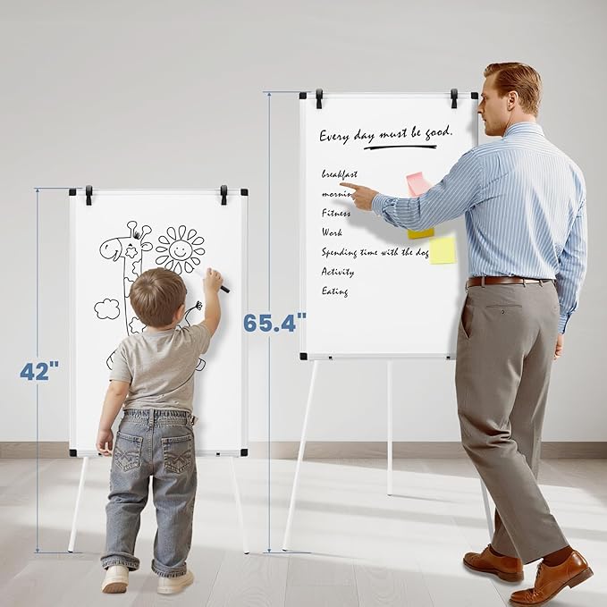 DUMOS White Board Easel 40 x 28 Inches, Magnetic White Board Dry Erase, Porbable Boards Height Adjustable, Dry Erase Board with Stand for School, Office and Home, Silver Aluminium Frame, White