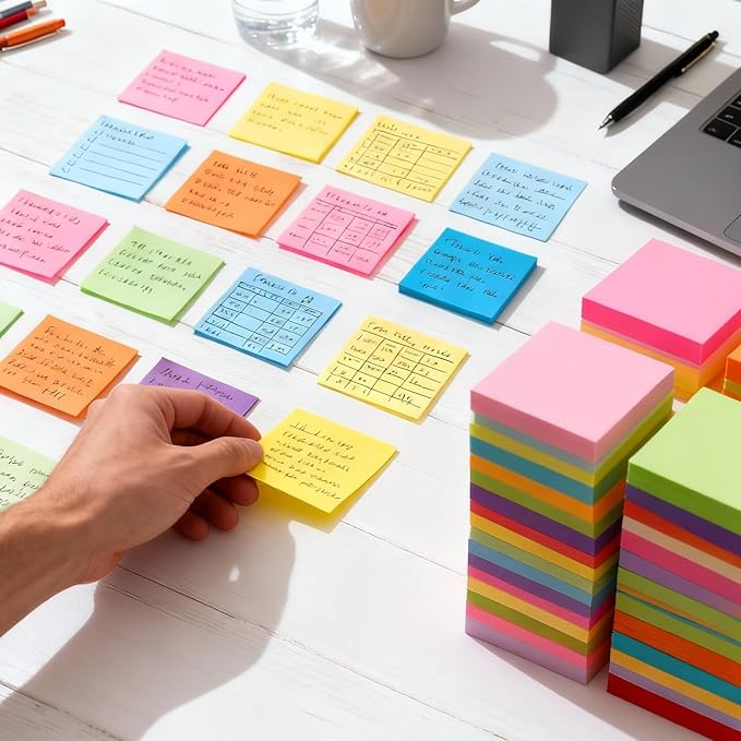 120 Pads Sticky Notes 3x3, Bright Colors Self-Stick Pads Bulk, Super Sticky Notes, School Supplies, Office Products, 50 Sheet/Pad