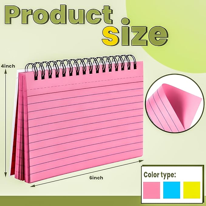 Colorful 150 Pcs Spiral Index Cards 4x6 Inch Flash Cards with Ring Lined Note Card Book Flashcards, Colored Ruled Card Pad Index Note Books 4 x 6 Notecards for Studying School Supply College