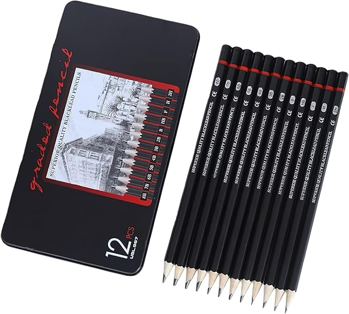 YYMIYU 12pcs Sketch Pencil Set 8B, 7B, 6B, 5B, 4B, 3B, 2B, B, HB, F, H, 2H, Ideal For Drawing Art, Sketching, Shading, Artist Pencils For Beginners & Pro Art