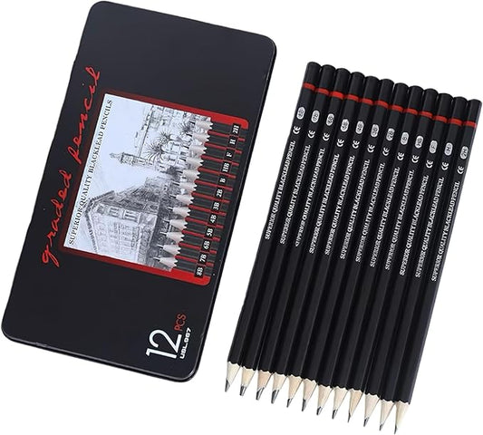 YYMIYU 12pcs Sketch Pencil Set 8B, 7B, 6B, 5B, 4B, 3B, 2B, B, HB, F, H, 2H, Ideal For Drawing Art, Sketching, Shading, Artist Pencils For Beginners & Pro Art