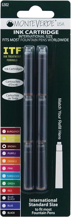Monteverde Internatinal Size Cartridge to Fit Fountain Pens, Brown, 6 per Pack (G302BN)