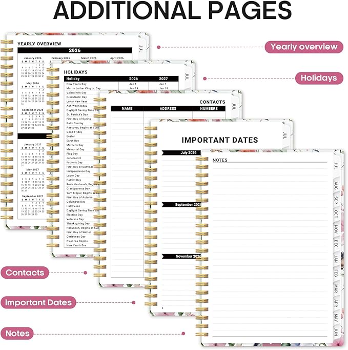 Planner 2026-2027, Academic Year Monthly and Weekly Calendar Planner, Jul 2026 - Jun 2027, Hardcover Teacher Student Planning Agenda book with Tabs, Perfect for School Office Supplies, 6.3" x 8.5" - Songbird Bloom