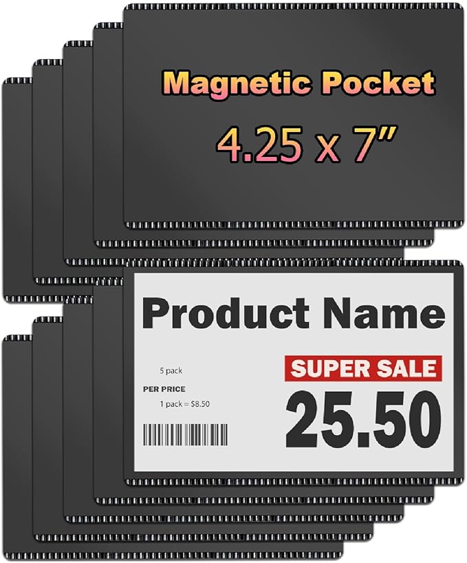 CHUNNIAO Magnetic Pocket as Price Tag 4.25x7 for Warehouse Supermarket,Rack&Shelf Information Label,Card Holder 10PCS