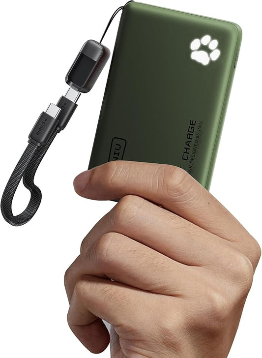 INIU 45W Fast Charging Portable Charger, 40% Smaller 10000mAh with Detachable Cable, Flight-Safe Travel Power Bank, USB C External Phone Battery Pack for Camping, ShortTrip, Travelers, Hikers, Green
