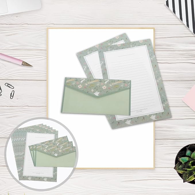 MAGICLULU Vintage Floral Stationery Set 90pcs Lined Letter Writing Paper and Mint Green Envelopes for Notes Invitations Japanese Style Office Supplies