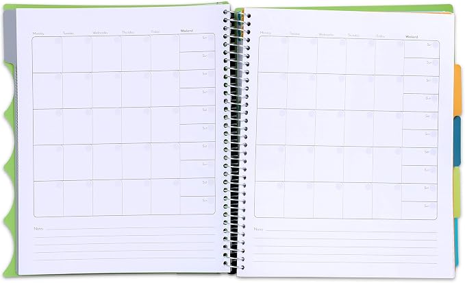 Mintra Office Durable PREMIUM Spiral Notebook, ((Green, 5 Subject, 8.5in x 11in)), Fabric Covered Coils, No Snags, Removable Adjustable Pocket Dividers, Ruler, Organization, Customizable