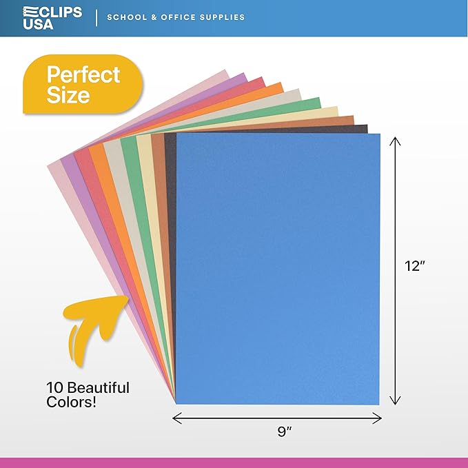 Construction Paper Assorted Colors, Colored Paper, Craft Supplies, Colored Construction Paper Bulk, Back to School Supplies (1 Pack / 96 Sheets)