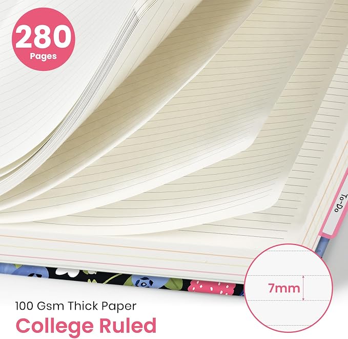 Taja Pretty Large Spiral Lined Notebook for Work with 5 Removable Dividers