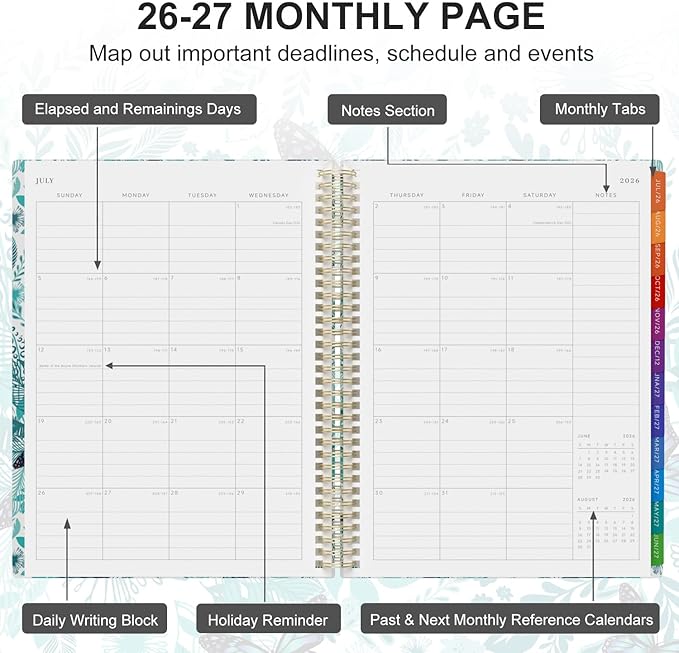Planner 2026-2027 Weekly and Monthly A4 Size - Agenda 2026-2027 July 2026 - June 2027, A4 Spiral Binding Agenda with Monthly Tabs, Inner Pocket, 100gsm Thick Paper (8.5" x 11")