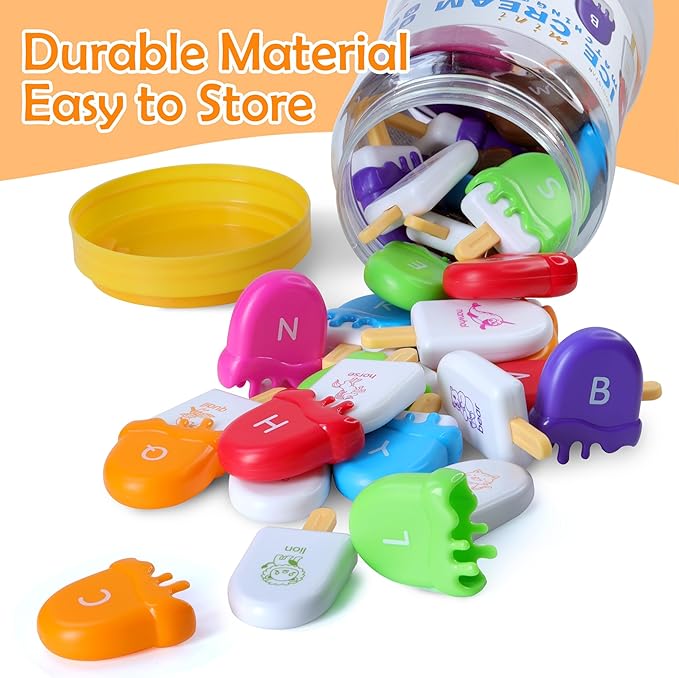 USATDD ABC Alphabet Learning Toys Alphabet Popsicles Animal Matching Toy Uppercase Lowercase Preschool Learning Activities Montessori Toys Gifts for Kids Toddlers, 52 Pcs