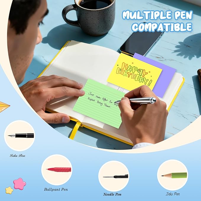 Colored Index Cards 4x6 Inch, 200 Count Note Cards 4x6, 5 Colors Flash Cards for Studying, 40 Sheets Per Color Lined Index Cards Ruled, Colored Notecards 4 x 6 for Office, School, and Home