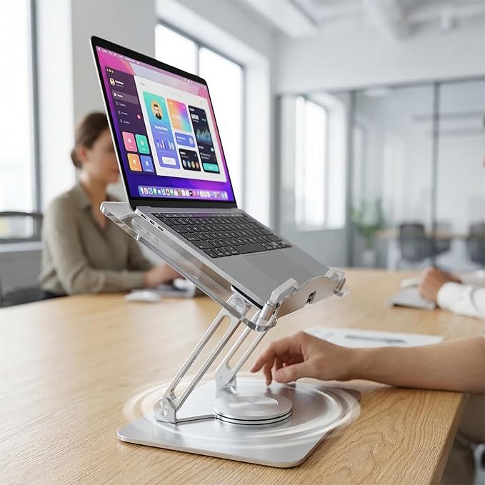 Adjustable Acrylic Laptop Stand for Desk, Ergonomic Aluminum Laptop Riser, Computer Stand for Laptop, Book Holder, for iPad, Tablets, Compatible with MacBook,Sturdy Foldable Design with Swivel Base.