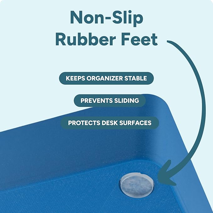 Modern Desk Pen & Pencil Holder Organizer | Unique Squiggle Design, Matte Finish, Non-Slip Rubber Feet | Stylish Office Desk Accessory & Storage for Home, Work, Classroom (Matte Blue)