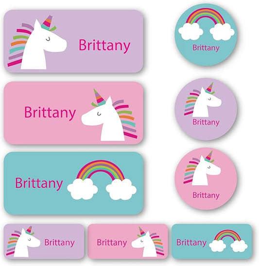 Personalized Kids Name Labels – Waterproof Custom Stickers for Daycare & School, 117 Pack, Dishwasher & Laundry Safe (Unicorn)