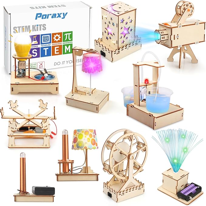 9 in 1 STEM Science Kits for Kids 6-7-8-10-12, Toys for Ages 8-13, Gifts for 6 7 8 9 10 11 12 13 Year Old Boys and Girls, Wooden 3D Puzzles, Educational Projects, Crafts Building Kits