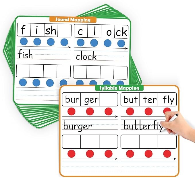 Aizweb 12 Pack Elkonin Boxes Phonemic Awareness Boards,9" x 12" Syllable Dry Erase Whiteboard,Speech Therapy Material Phonics Games,Science Reading Manipulatives for Preschool,Pre-K&Kindergarten