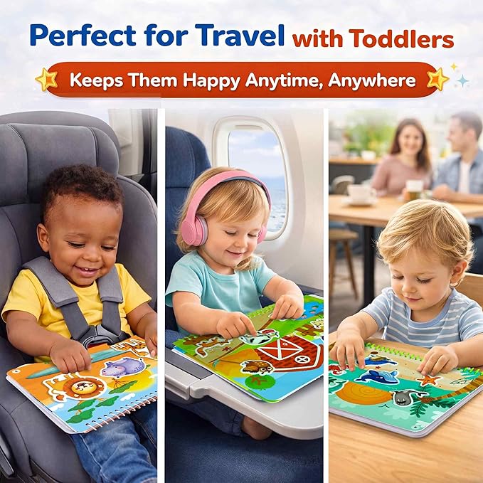 QUOKKA Jelly Sticker Books for Toddlers 1-3, 10 Animal Topics, 40+ Large Thick Reusable Stickers, Waterproof Washable Toddler Activity Busy Book, Learning Toys for Shapes Colors Matching Animals