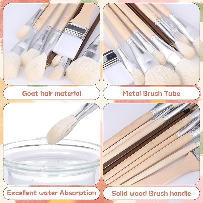 Pottery Glazing Brushes, 10 Pcs Mop Brush for Acrylic Painting Goat Hair Blending Mop Brushes Ceramics Pottery Brush Tools Kit for Watercolor Oil Clay Face Body Art Painting