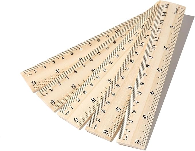 12 Pack Wooden Ruler 6 Inch Rulers Bulk Wood Measuring Ruler for Students Office School Supplies 2 Scale (15 cm)