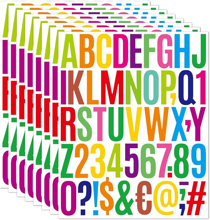 Letter Stickers 2 Inch, 8 Sheets Alphabet Stickers, Waterproof Self Adhesive Vinyl Letters for Aesthetic Decor, Planner Accessories, Gift Wrapping and Room Organization (Multicolored)