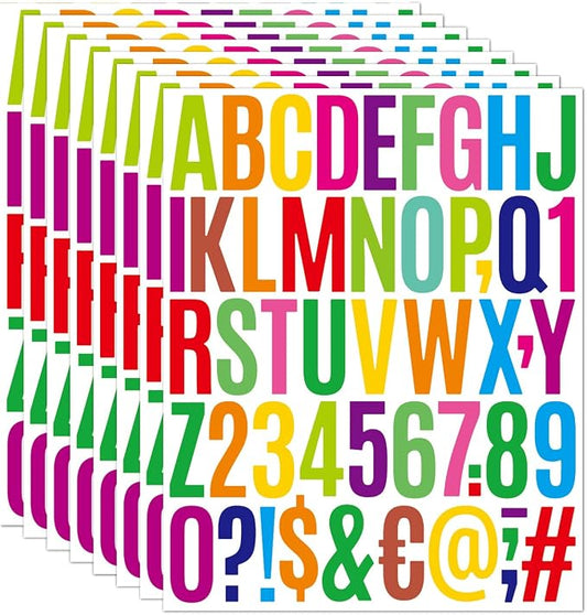 Letter Stickers 2 Inch, 8 Sheets Alphabet Stickers, Waterproof Self Adhesive Vinyl Letters for Aesthetic Decor, Planner Accessories, Gift Wrapping and Room Organization (Multicolored)