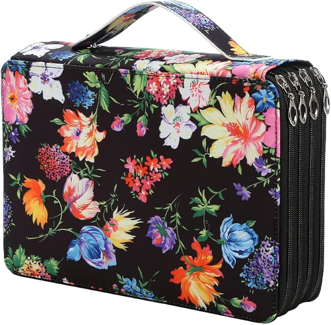 Portable Colored 200 Slots Pencil case Organizer with Printing Pattern for Watercolor Pens or Markers, Pencil Case Organizer for Artist