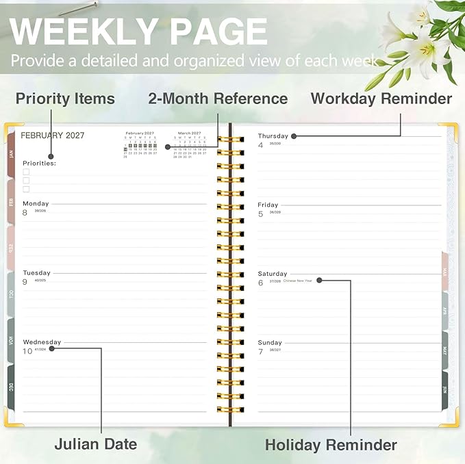 Large 2026-2027 Academic Planner – Weekly & Monthly Planner Organizer from Jul. 2026 - Jun. 2027, 8.5"x11" Aesthetic Dasiy Hardcover Daily Agenda Planning Book with Pocket, Stickers for Home Office