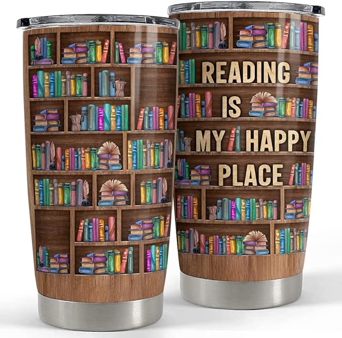 SANDJEST Book Lovers Tumbler Bookshelf 20oz Tumblers with Lid Gift for Librarian Book Lover Women Readers Bookworm Christmas Holiday Birthday