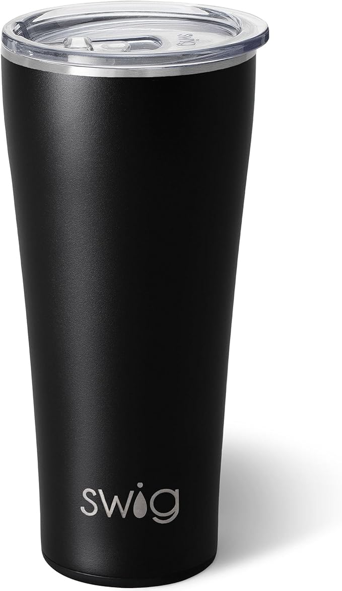 Swig Life 32oz Insulated Tumbler, Travel Coffee Tumbler with Lid, Cup Holder Friendly Travel Coffee Mug, Stainless Steel with Lid (Black)