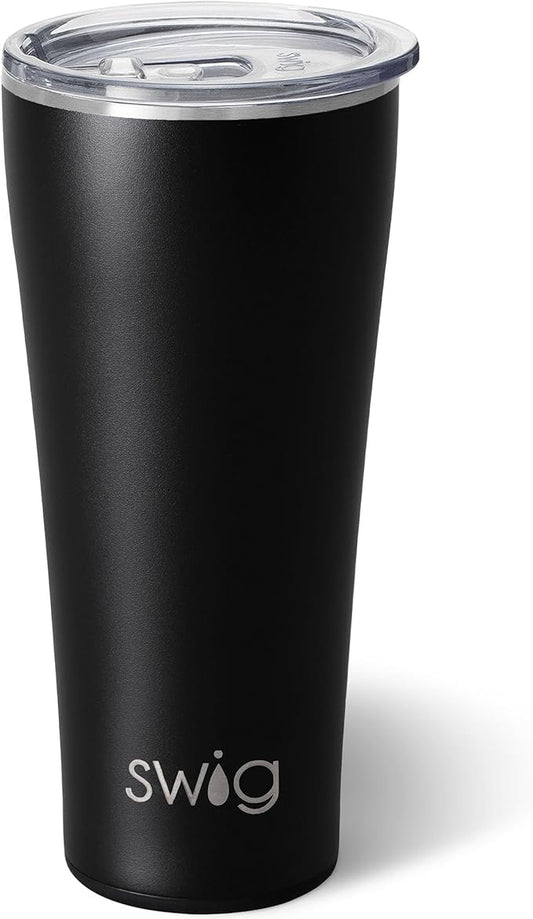 Swig Life 32oz Insulated Tumbler, Travel Coffee Tumbler with Lid, Cup Holder Friendly Travel Coffee Mug, Stainless Steel with Lid (Black)