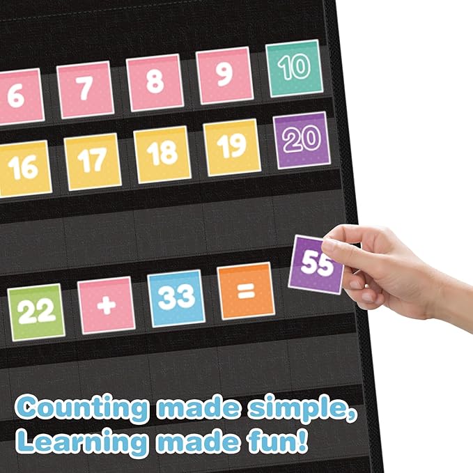 Hundreds Pocket Chart with 139 Cards, Includes Numbers Cards 1-100, 9 Math Symbol Cards & 30 Blank Cards | Classroom Math Wall Organizer for Counting, Place Value, Homeschool Activities(Black)
