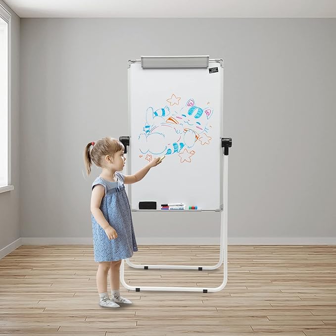 Standing Whiteboard, 36'' x 24'' Double Sided Portable Magnetic White Board with Stand, Height Adjustable White Board Easel for Classroom, Home & Office