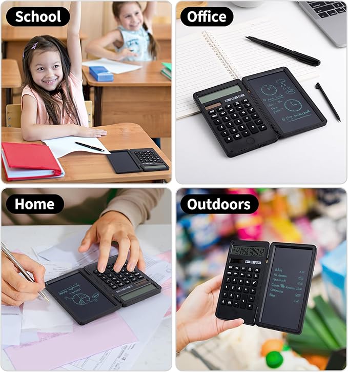 Desk Portable Calculator with Notepad and Stylus, Large Basic Calculator, Solar Power, 12 Digit Large Display Multi-Function for Office, School, Home & Basic Financial (Black)