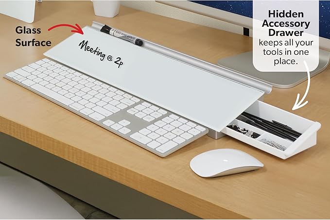 Quartet Glass Dry Erase White Board, Desktop Computer Pad for Notetaking, 18" x 6" Whiteboard, Clean Erase Surface with Storage, 1 Dry Erase Marker, White Surface (GDP186)