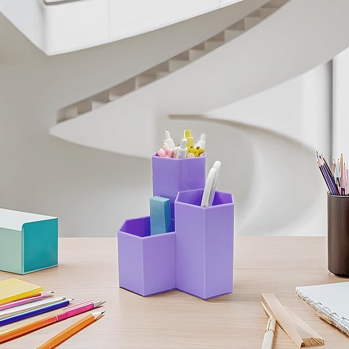 Pencil Organizer Pen Holder for Desk Pens Cup Small Desk Organizer Cute Pen Holder for Office,School and Home (Purple, Triangular)