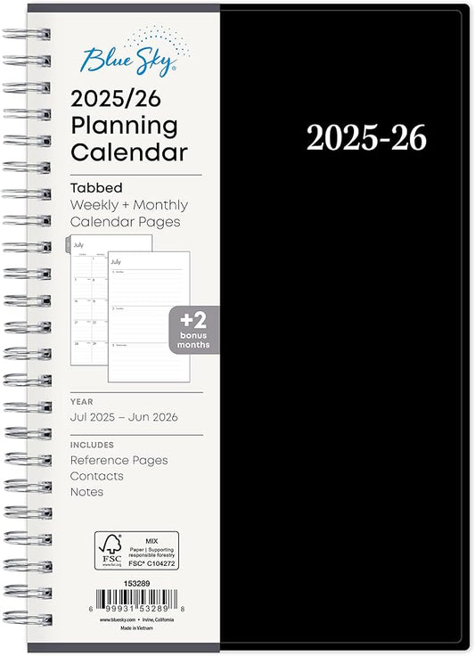 Blue Sky 2025-2026 Weekly and Monthly Academic Year Planner Calendar, July 2025 - June 2026, 5" x 8", Flexible Cover, Wirebound, Laminated Tabs, Enterprise