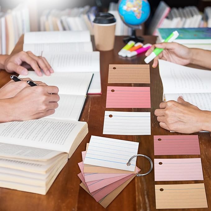 Epakh 300 Pieces Lined Index Cards 180 GSM Thick Flash Cards with Rings Notecards Punched Back to School for Studying Adults Home College Office(2 x 3 Inch,Yellow Series)