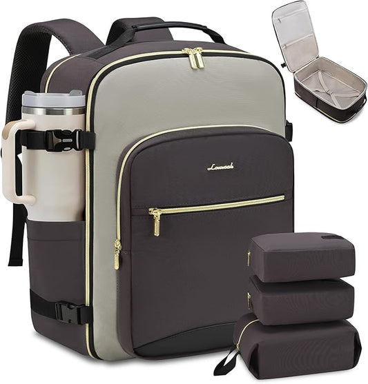 LOVEVOOK Travel Backpack for Women & Men, Airline Approved Carry On Luggage with 3 Packing Cubes, TSA Overnight Bags, Waterproof Personal Item Bag, Weekender Essentials Backpacks fits 17" Laptop