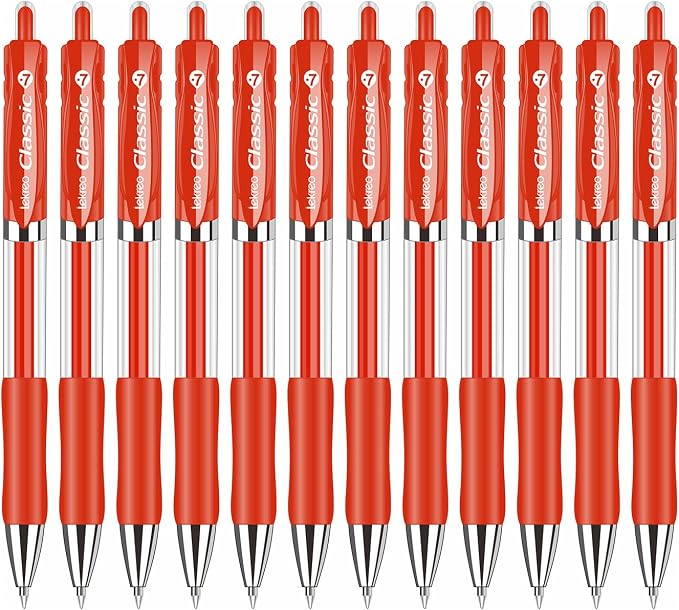 Classic Retractable Gel Roller Pens, 0.7mm Fine Point, Red Ink (Red - 12 Packs)
